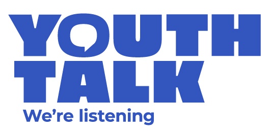 Blue Youth Talk logo on a white background with the tag line 'We're listening'