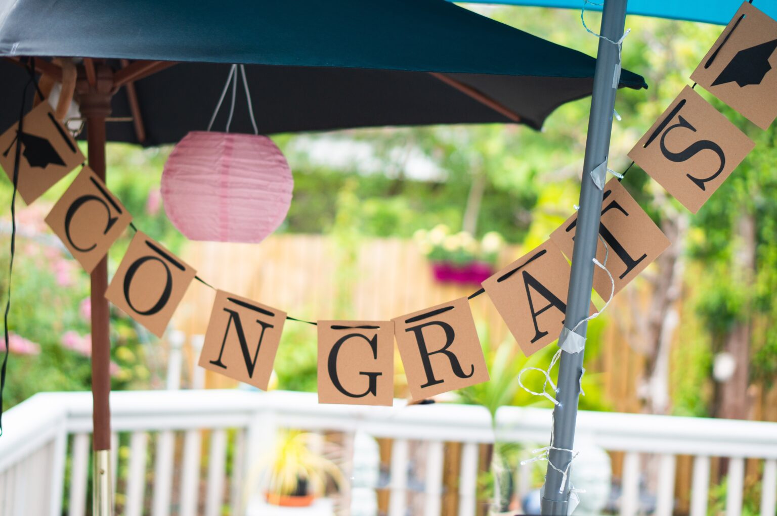Celebration bunting that says 'Congratulations'