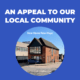 The title reads: 'An Appeal to our local community.' It then shows a picture of Youth Talk's new home on 64 London Road with the words 'New Home New Hope' overlaid.